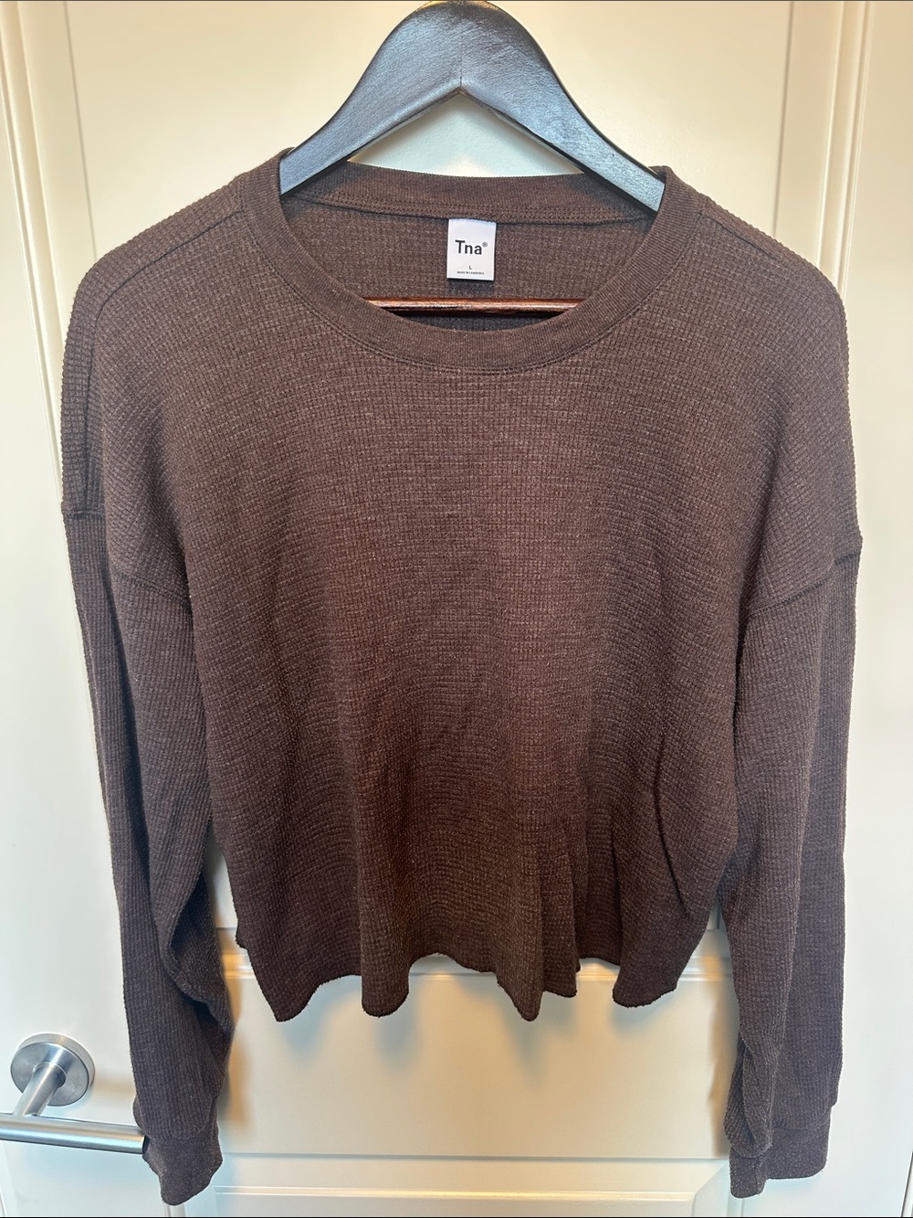 TNA Chocolate Brown Waffle Knit Long Sleeve Top